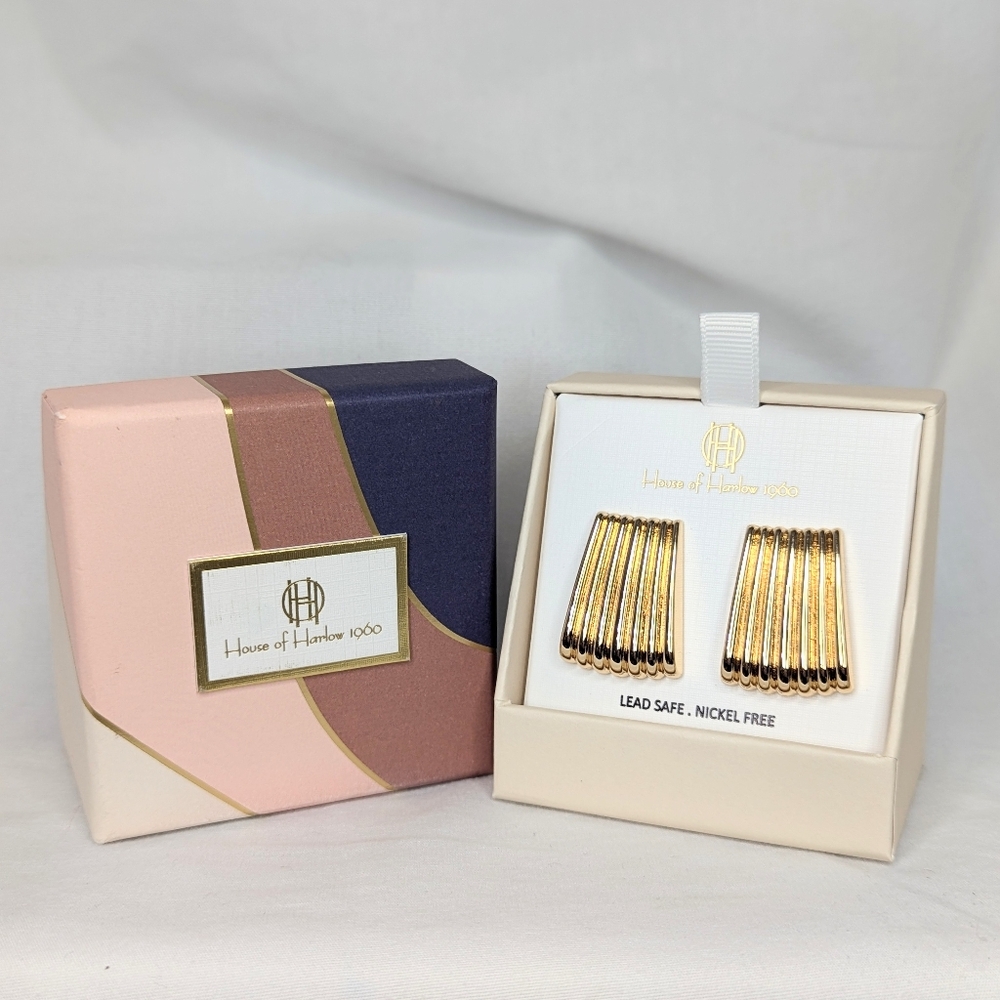 ๐๐ House of Harlow 1960 Gold Ridged Earrings - Picture 2 of 5